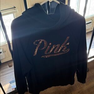 PINK Victoria's Secret Black Sweater with sequin Logo